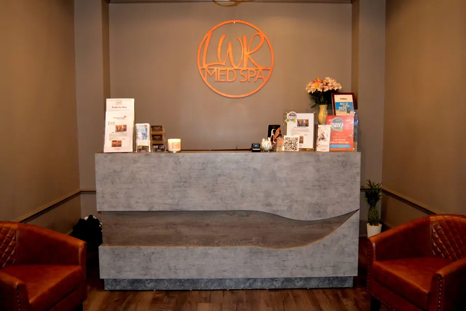 Reception and front desk at LWR Med Spa in Lakewood Ranch, FL
